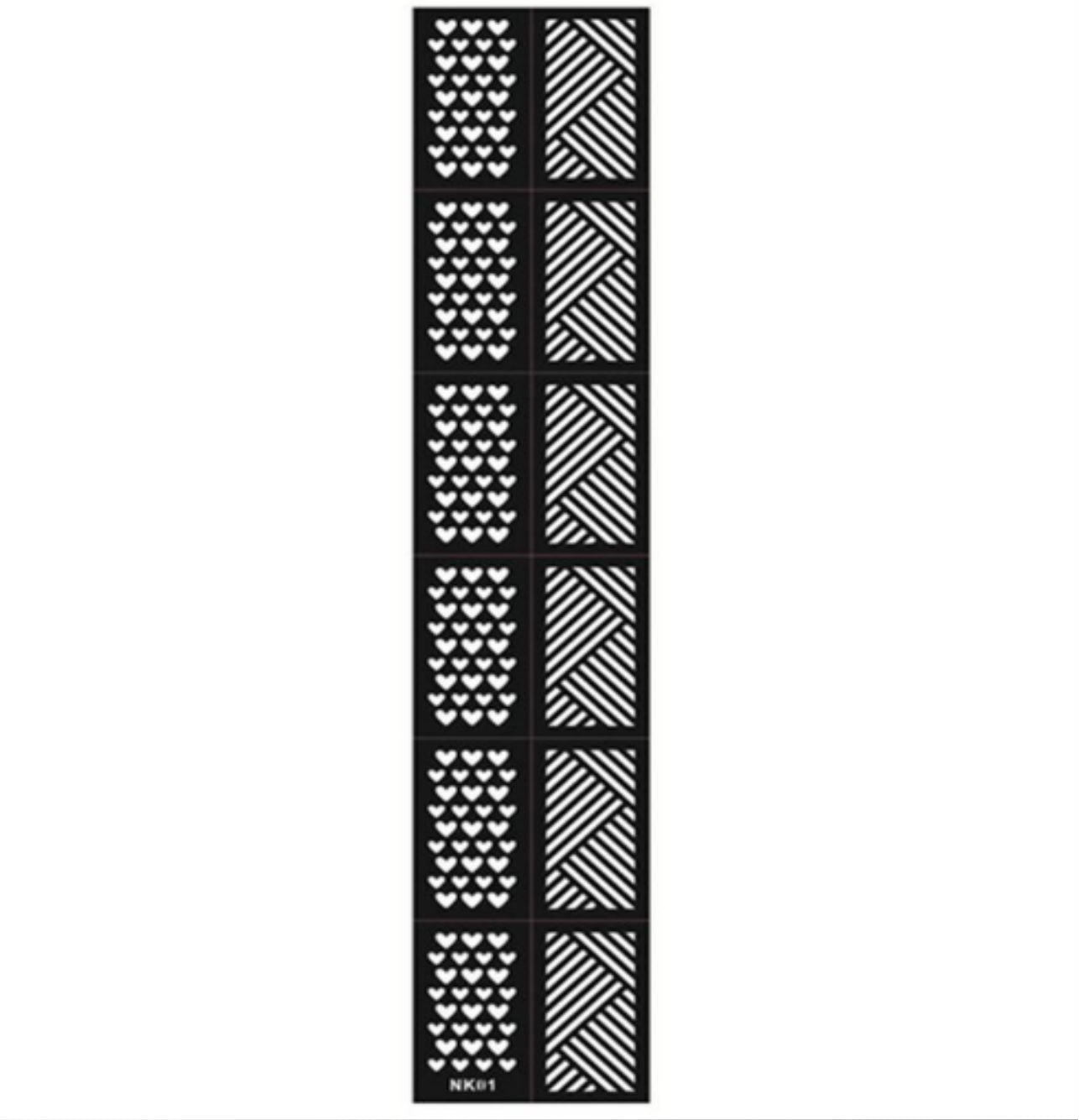 12x Nail Art Schablone NK01 - Muster Herz/Streifen