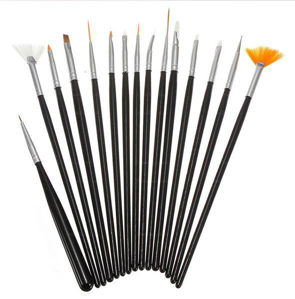 15-piece nail art brush set - Black
