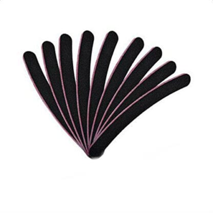 Zwei schwarze Profi-Nagelfeilen gebogen und Bananenform mit Körnung 100/180 von Nails Factory, für Nagelpflege.