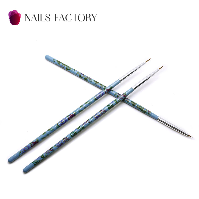 Drei Nail Art Liner mit blauen Blumenmustern von Nails Factory, perfekt für kreative Nageldesigns.