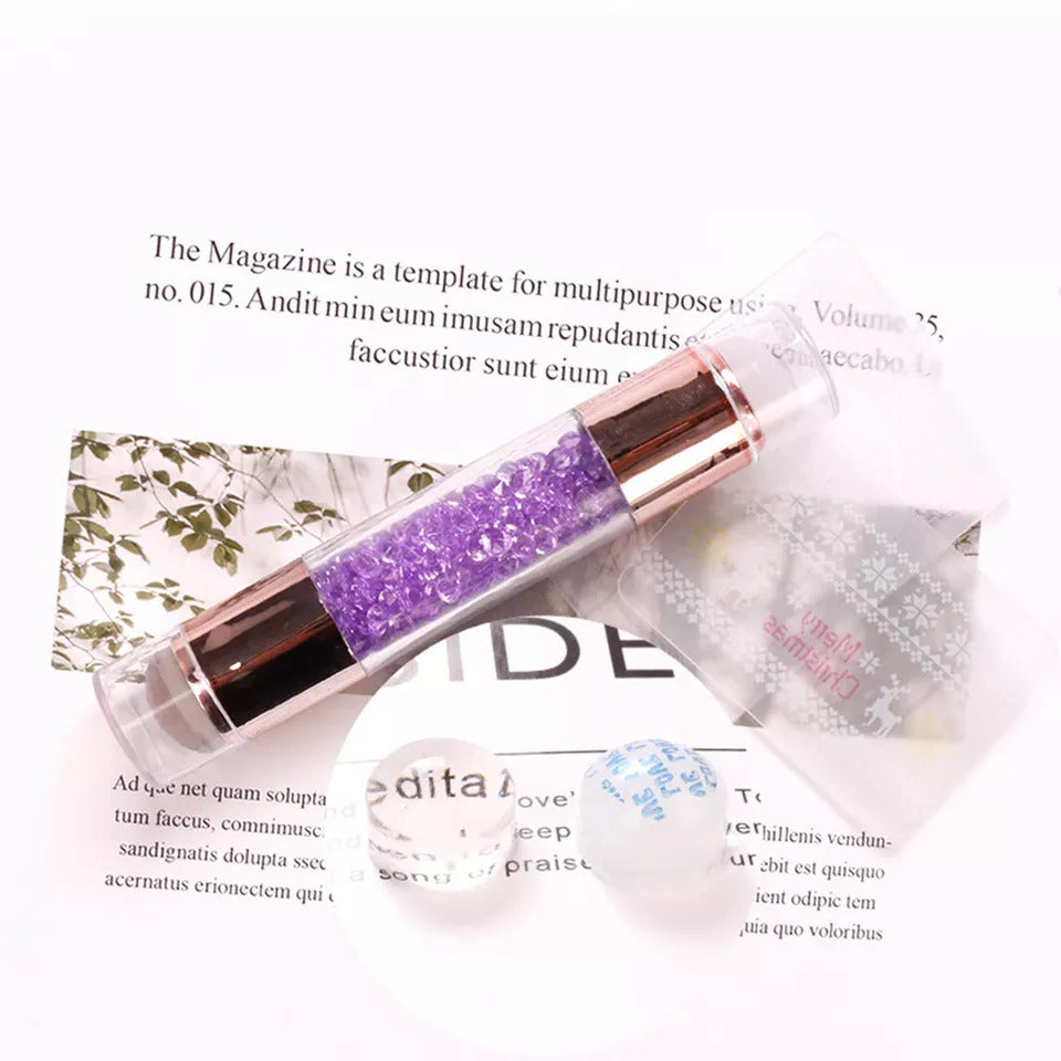 Design Stamp & Scraper Clear Set with Rhinestones Purple