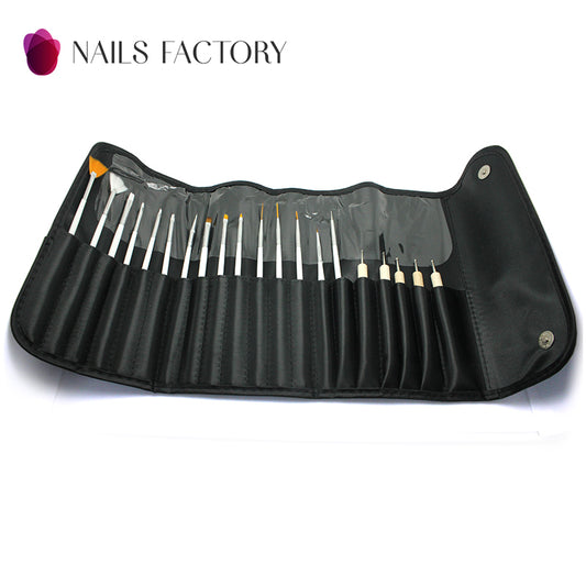 15-piece Nail Art Brush Set White & 5-piece Dotting Pen Set Wood