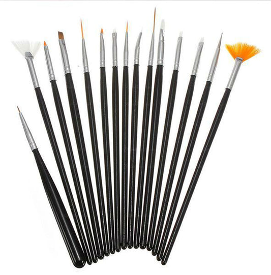 15-piece nail art brush set - Black