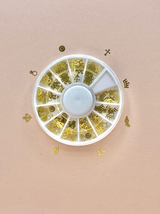 180 rhinestones/plates, pattern mix, gold stamped