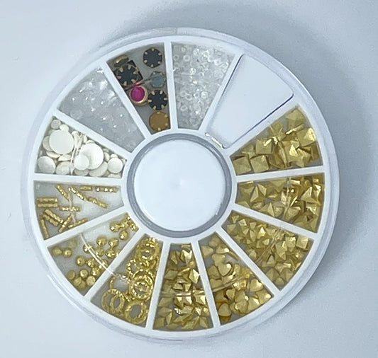 360 Strasssteine / Nagelschmuck Mix Gold, Glas, Perlen