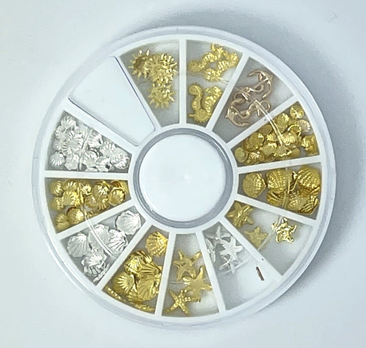 360 Strasssteine / Nagelschmuck Mix Meer, gold und silber