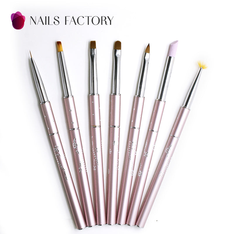 Ensemble de 7 pinceaux à gel avec lime à cuticules, rose