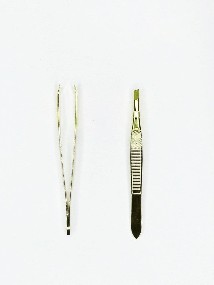 Tweezers with slanted tip, gold/silver